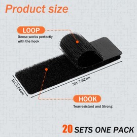 Lnngub 20 Pcs 1x3 Inch Hook and Loop Strips with Adhesive,Heavy Duty Adhesive Hook and Loop Strips Nylon Self Adhesive Tape for Home School Office and Crafting Prevents Sofa Cushions from Sliding