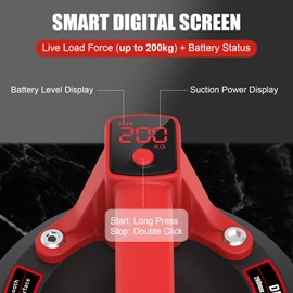 DEWINNER 8" Electric Glass Suction Cup Lifter, 600 LBS Max Load Vacuum Glass Lifter with 2 X 1200mAh Built-in Batteries, Industrial Strength Vacuum Suction Cup for Glass, Tile, Granite, Metal(2PCS)