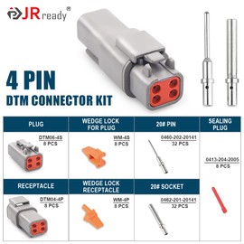 JRready Deutsch DTM Connector 4 Pin 8 Kits, ST6330-401 DTM Connector Kit with Size 20 Solid Contacts 20-22AWG, Waterproof Automotive Electrical Connectors for Cars, Motorcycle, Truck, Marine