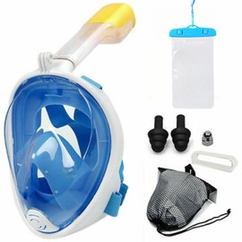 Full face mask with breathing tube, snorkel mask, diving goggles, full mask for snorkelling, swimming goggles, snorkel mask, dry snorkel set, anti-fog panorama, full face mask diving mask