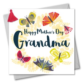 Claire Giles Tassel Embellished Mother's Day Greeting Card, Grandma, Butterfly Wreath, Happy Mother's Day, Grandma