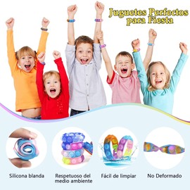 REKOBON 36 Piezas Pop Pulsera Fidget Juguetes, Mano Dedo Prensa Multicolor Silicona Muñequera Juguete para Premios de Aula, Rellenos Estrés Juguetes Sensoriales Juguetes para Niñas