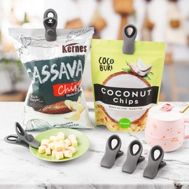 WUDIME 10 Pack Magnetic Chip Clips, Bag Clips, Chip Clips Bag Clips Food Clips, Clips for Food Packages, Chip Clips Magnetic, Plastic Gray Snack Clips with Magnet for Refrigerator