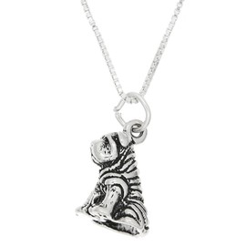 LGU Sterling Silver Oxidized Three Dimensional Shar Pei Dog Necklace (20 Inches)