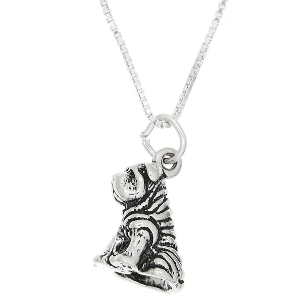 LGU Sterling Silver Oxidized Three Dimensional Shar Pei Dog Necklace