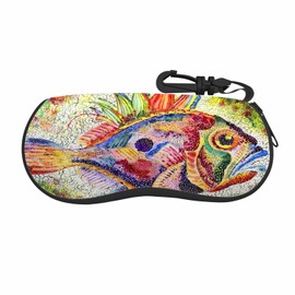 IBILIU Artistic Soft Neoprene Eyeglass Case, Multi-colored, Soft, Zipper Closure, Carabiner Hook, Multi-purpose