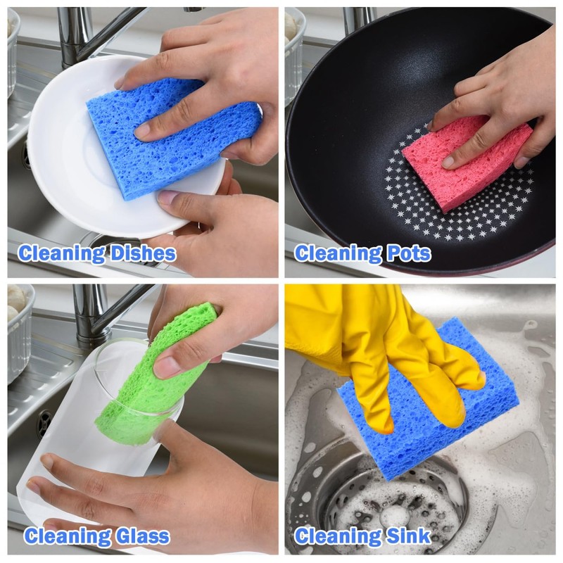 YoleShy 48 Pack Sponges Kitchen Natural Compressed Cellulose Sponges Durable