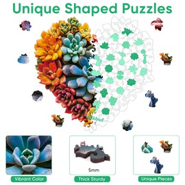 Wooden Puzzles for Adults, Succulent Heart Wooden Jigsaw Puzzles,Plant Unique Shaped Puzzle Gifts for Adults and Kids on Thanksgiving,Challenging Family Puzzle Games(11.8'' x 11.8''-200pcs)