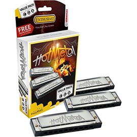 Hohner 3P572BX Hot Metal 3 Harmonica Value Pack, Keys C, G, A