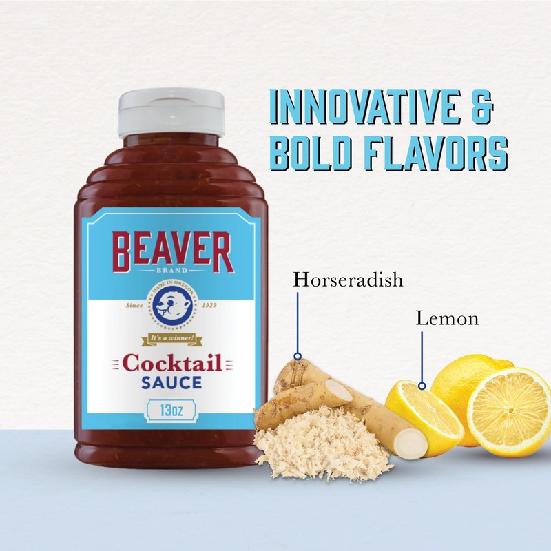 Beaver Cocktail Sauce with Fresh Grated Horseradish, 13 oz squeeze