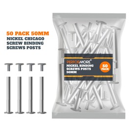 50 Pack of Chicago Screw Post Binding Screws, 50mm Nickel Plated Metal Screw Posts for Scrapbooking, Photo Albums, Binding Leather Repair