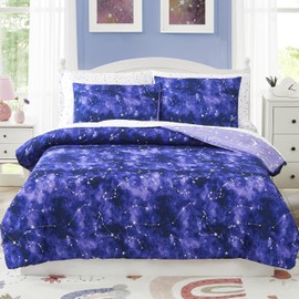 Kaleido Space Twin Kids Comforter Set - 5 Pieces Twin Bedding Sets for Boys Girls Teen, Glow in The Dark Galaxy Bed in A Bag with Sheets