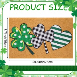 Drydiet St Patrick's Day Shamrock Door Mat Plaid Clover Imitation Coir Doormat Green Heart Outdoor Mat Farmhouse Floor Mats Entrance Door Rugs for Front Porch Indoor Home, 17.7 x 30 Inches