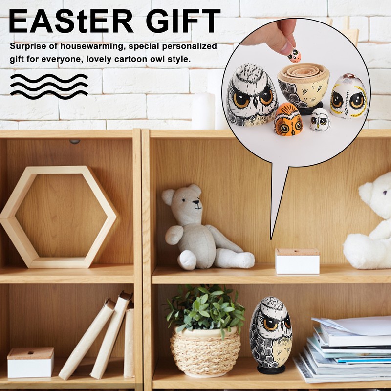 5PCS Owl Nesting Egg Cute Owl Animal Nesting Dolls Wooden