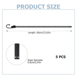 5 Pcs Wheelie Bin Locks, 55 cm Black Universal Heavy Duty Wheelie Bin Lid Straps Bungee Cords with Hooks for High Winds Storms Prevent Animals Rummaging and Spilling