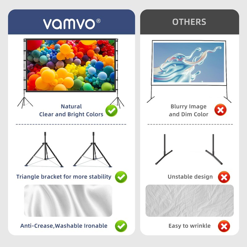 Projector Screen Outdoor, Vamvo Projector Screen with Stand Portable 120"