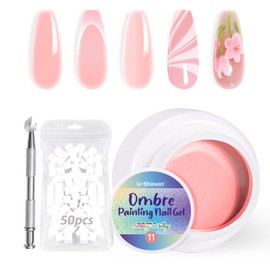 U-Shinein Ombre Gel Nail Polish Set,Colorful Painting Nail Gel with 50Pcs Nail Sponges & 4 Claws Metal Grabber for DIY Nail Art #11 Light Pink