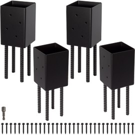 LADECH 4x4 Post Base Holder Ground Spike Use for Concrete Deck - Post Anchor Brackets Metal Black Powder Coated 4 Inches x 4 Inches (Inner Dia 3.5x3.5) 4 Pack