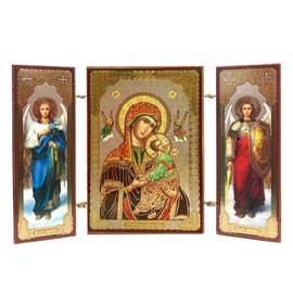 Needzo Our Lady of Perpetual Help Icon Christ Triptych with Archangels Saint Michael and Gabriel 3 3/8 Inch