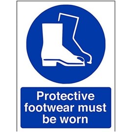 V Safety Protective Footwear Must Be Worn In This Area PPE Sign - 150mm x 200mm - 1mm Rigid Plastic