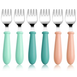 6-Pack Stainless Steel Toddler Forks with Round Handle, Baby & Kids Utensils for Self-Feeding Dishwasher Safe