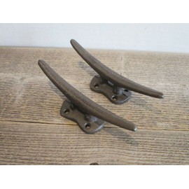 Cast Iron Antique Style Durable Vintage 2 Cleat Boat Hooks Handles Pull Ship Dock Nautical Decor Rustic Finish