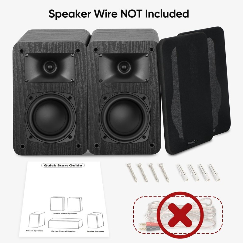 Saiyin Passive Bookshelf Speakers, 2-Way Passive Speakers, 3.5" Woofer &