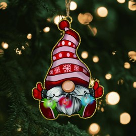 Christmas Gnome Ornaments for Christmas Tree, Acrylic Glitter Gnome Snowflake Christmas Ornaments 1 pcs, Xmas Gnome Christmas Decor Christmas Tree Hanging Decorations 4.6 Inch Tall