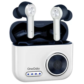 True Wireless Earbuds, OneOdio F2 Hi-Fi Stereo Headphones with Mics, Ergonomic Design, 48H Playtime, Portable Charging Case for Workout, Home, Office, Travel (F2-White1)