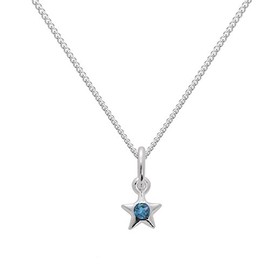 Sterling Silver & Aquamarine CZ Crystal March Birthstone Star Pendant on 24 Inches Chain