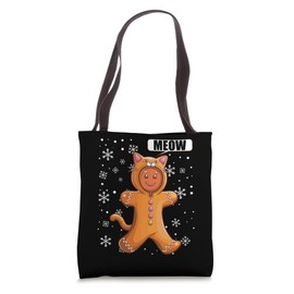 Christmas Gingerbread Man with cute Cat Costume Tote Bag