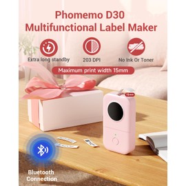 Label Printer-Phomemo D30 Portable Thermal Label Maker Bluetooth Labelling Machine Sticker Printer for Home Kitchen School Office Store, Pink