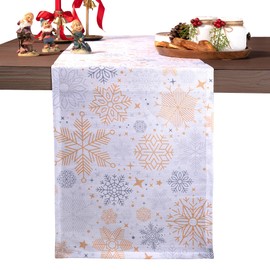 D'Moksha Homes Christmas Table Runner, Vegan Silk, Snowflakes Table Runner 90 inches Long, Xmas Runner in Gift Friendly Packaging, Durable Fabric, Machine Washable, Earth Friendly, 13x90 inches