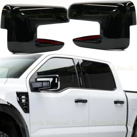 Torox 2021-2024 2025 Ford F150 Mirror COVERS Overlays W/Turn Signal Hole GLOSS BLACK