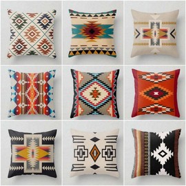 YunJeude Cushion Covers 23.6 x 23.6 inches (60 x 60 cm), Nordic 4 Piece Set, Stylish Cute Ethnic Pattern, Linen, Flax, Native Ortega Pattern, Geometric Pattern, Modern Simple Zipper, Home Decor, Car Room Decor, Four Seasons, Cushion Covers for Sofa Backr