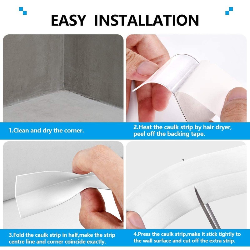 Bath & Kitchen Caulk Tape Sealant Strip, PVC Self-Adhesive Tub