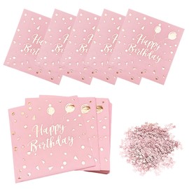 Bliceon 40Pcs Pink Rose Gold Birthday Napkins - 2-Layer Disposable Happy Birthday Napkins with Confetti for Party Decorations, Table Settings, and Cocktail Supplies