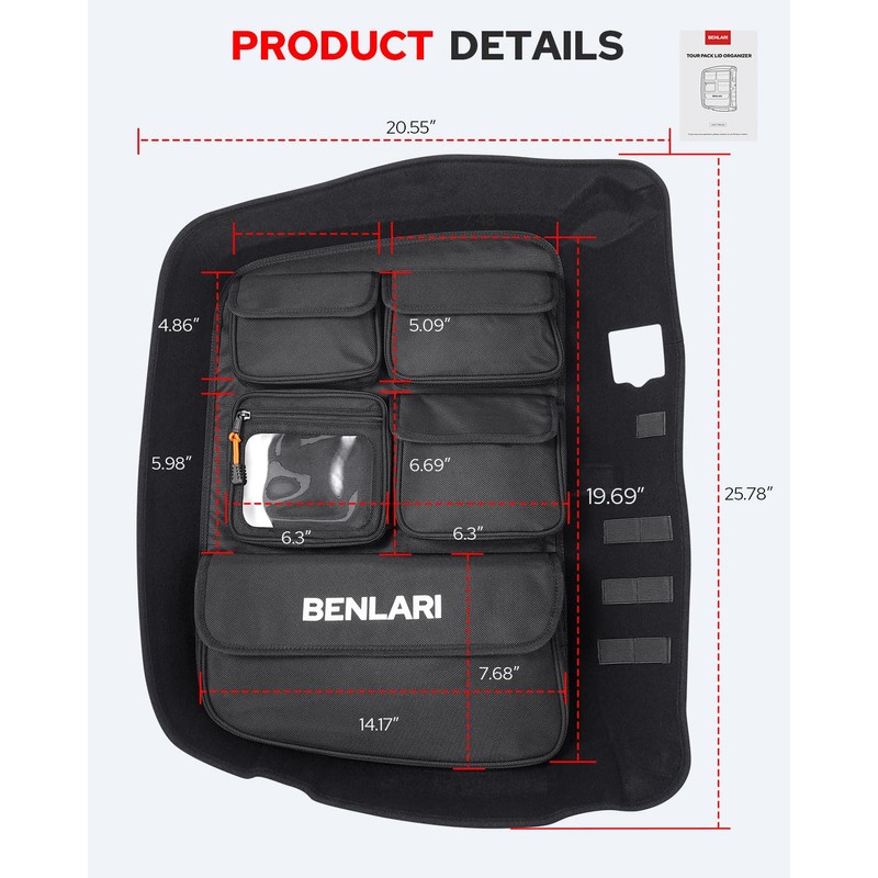 Benlari Tour Pack Lid Organizer Motorcycle Storage Bag Liner Trunk