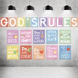 20 Pieces Ten Commandments Poster for Kids Christian Bible Verse Poster Inspirational Religious Scripture Wall Poster for Classroom Church Sunday School Christian Scripture Home Decor (Bright Base)