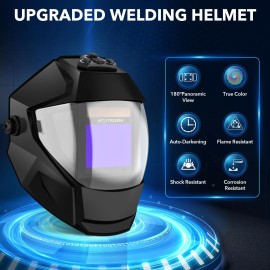 TRQWH Panoramic Welding Helmet Auto Darkening True Color 4 Arc Sensor Large View