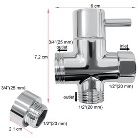 PHOEWON Diverter Valve Shower 3 Way Diverter Valve Shower G 1/2 Inch Solid Brass Shower Adapter for Kitchen, Bathroom, Chrome