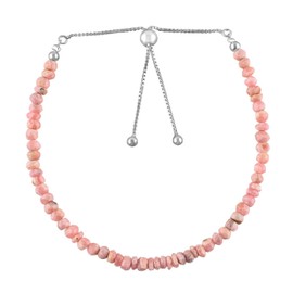 Natural Rhodochrosite Gemstone Beads Bolo Bracelet, Adjustable Slider Chain, Energy Stones, Chakra Healing Crystals, Silver Plated, Gift for Women, Birthstone, Gemstones Jewelry,10 inch