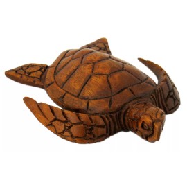 6" Long Hand Carved Acacia Wood Hawaiian Honu Sea Turtle Figurine Sculpture