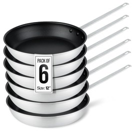 Restaurantware Met Lux 12 Inch Fry Pans, Set Of 6 No-Stick Frying Pans - Induction-Ready, Triple-Riveted, Black Aluminum Cooking Skillets, Durable, For Searing, Sautéing, And Browning Food