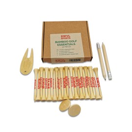SWVL Sports Bamboo On-Course Essentials | Tees, Pencils, Ball Markers and Pitch Mark Repairer | 30 Peices