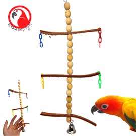 Bonka Bird Toys 3107 Perch Climber Bird Toy Parrot Perch Parakeet cage Swing Large Ladder Swing Wood Chewing Conure Budgie Supplies Aviary Bead Natural pet nest