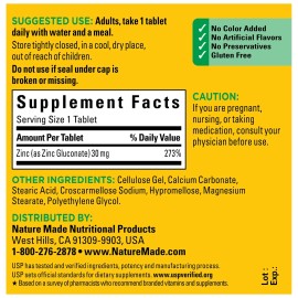 Nature Made Zinc 30 mg Tablets, Dietary Supplement for Immune Support, 100 Count