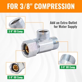 SUNGATOR 3/8 Inch Compression Tee, 3 Way Water Line Splitter, Add-A-Tee Valve 3/8 Inch Inlet x 3/8" Outlet x 3/8” Outlet, No Lead Brass Compression Splitter (2-Pack)