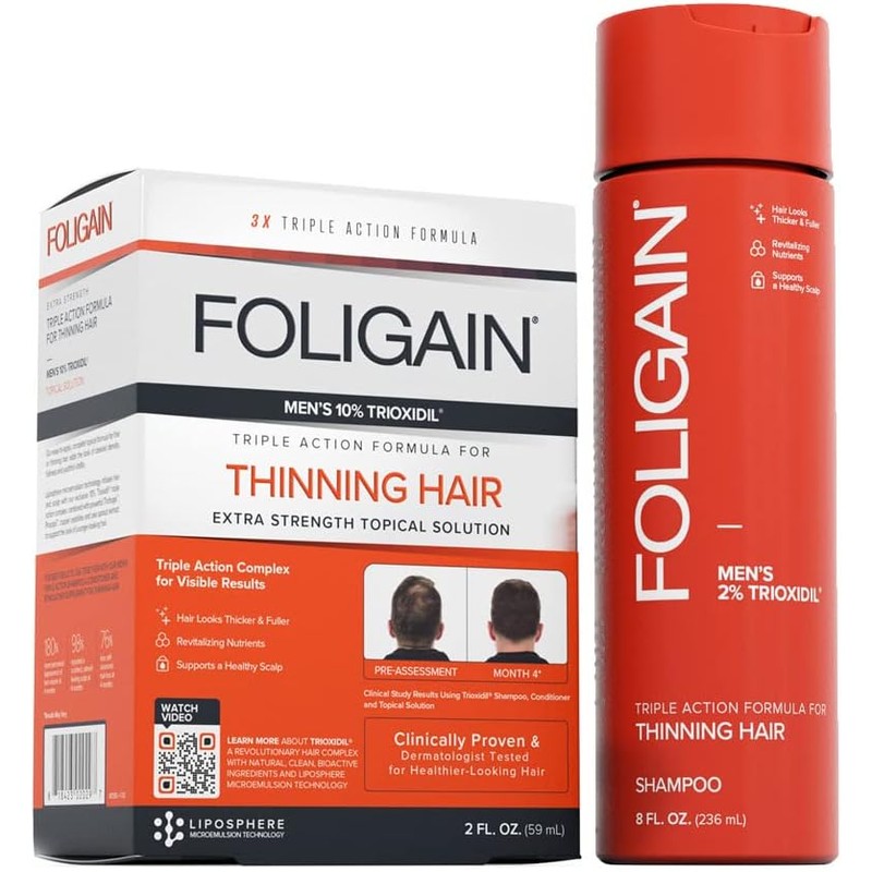 FOLIGAIN pack Solucion Triple acción con 10 trioxidil mas Shampoo