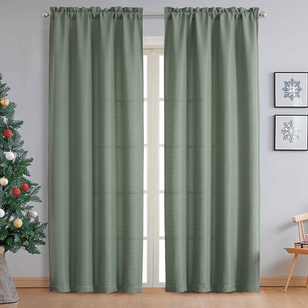 Chyhomenyc Sage Green Curtains 84 Inch Length 2 Panels Set,